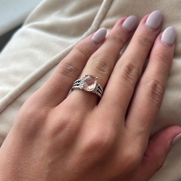 David Yurman Petite Wheaton Ring with Morganite and Pave Diamonds - Picture 3 of 9